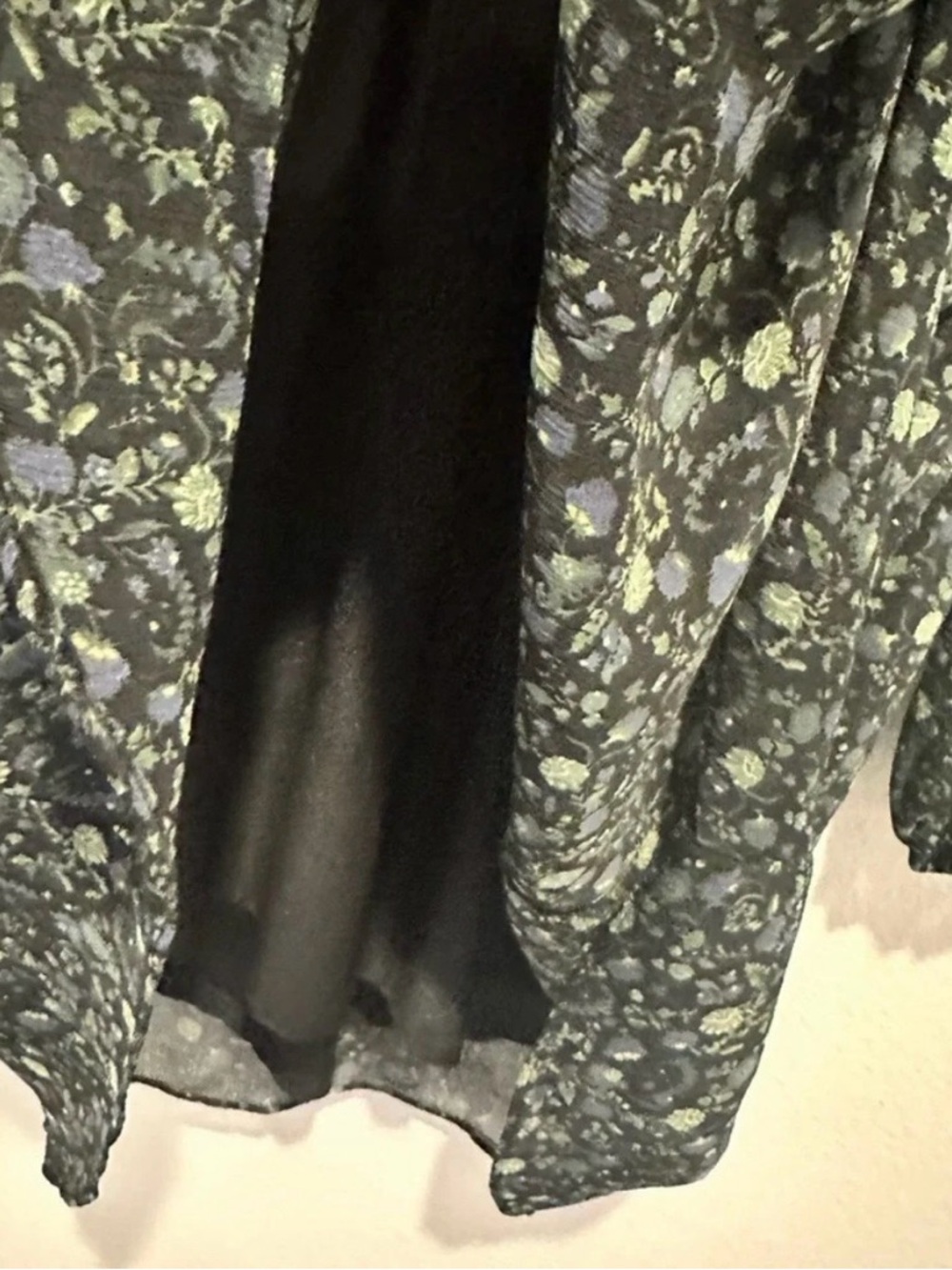 Zara Dark Floral Babydoll Mini Dress Sheer Long Sleeves Fairy Whimsigoth Large - Picture 4 of 10